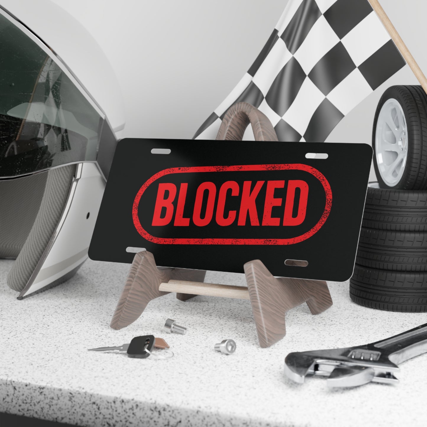 DontFollowBack™ “BLOCKED” Vanity Plate — Funny Car Decor & Wall Sign
